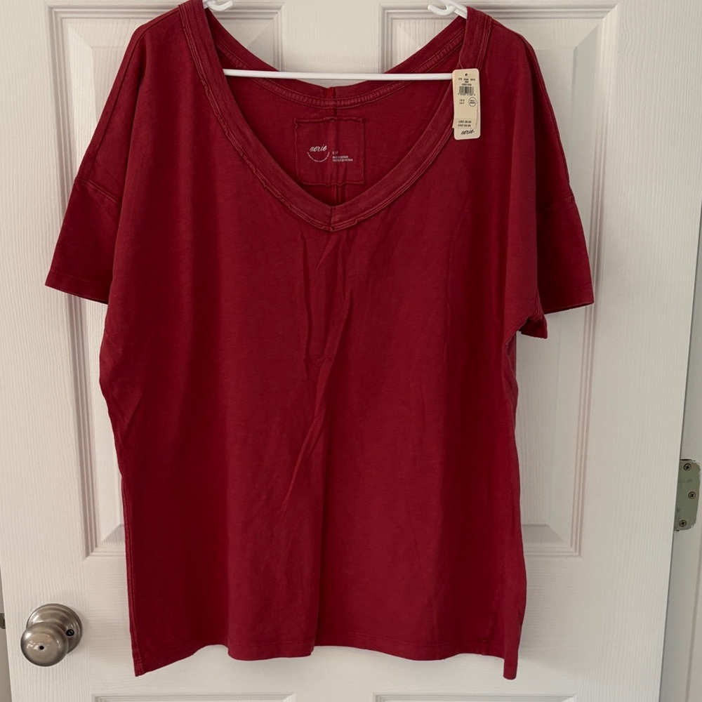 Aerie Deep Red V-Neck Short Sleeve Tee
